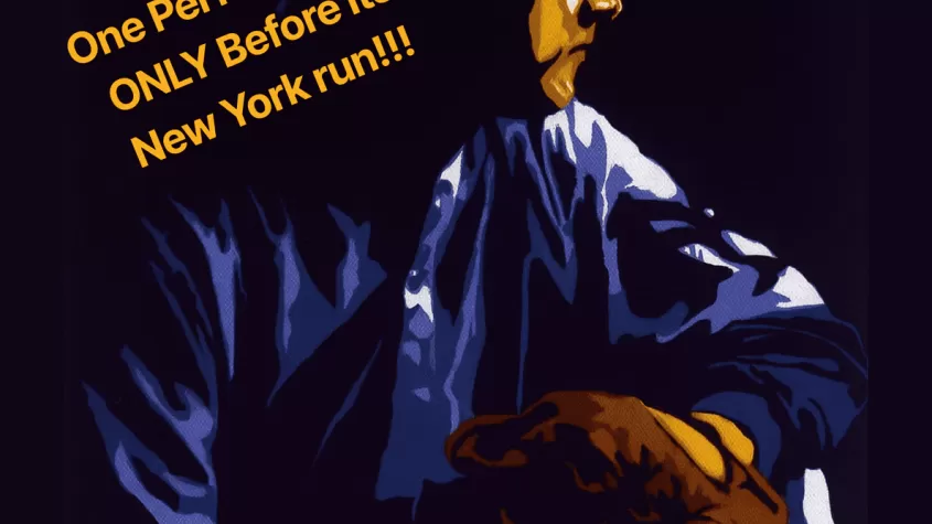 black background with a pixelated image of a man and a baseball glove in shadows and yellow title font
